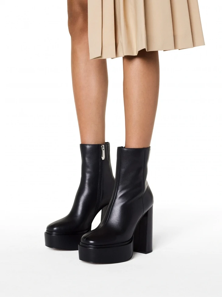 Kazar Leather Black Boots With Platform And Post Heel
