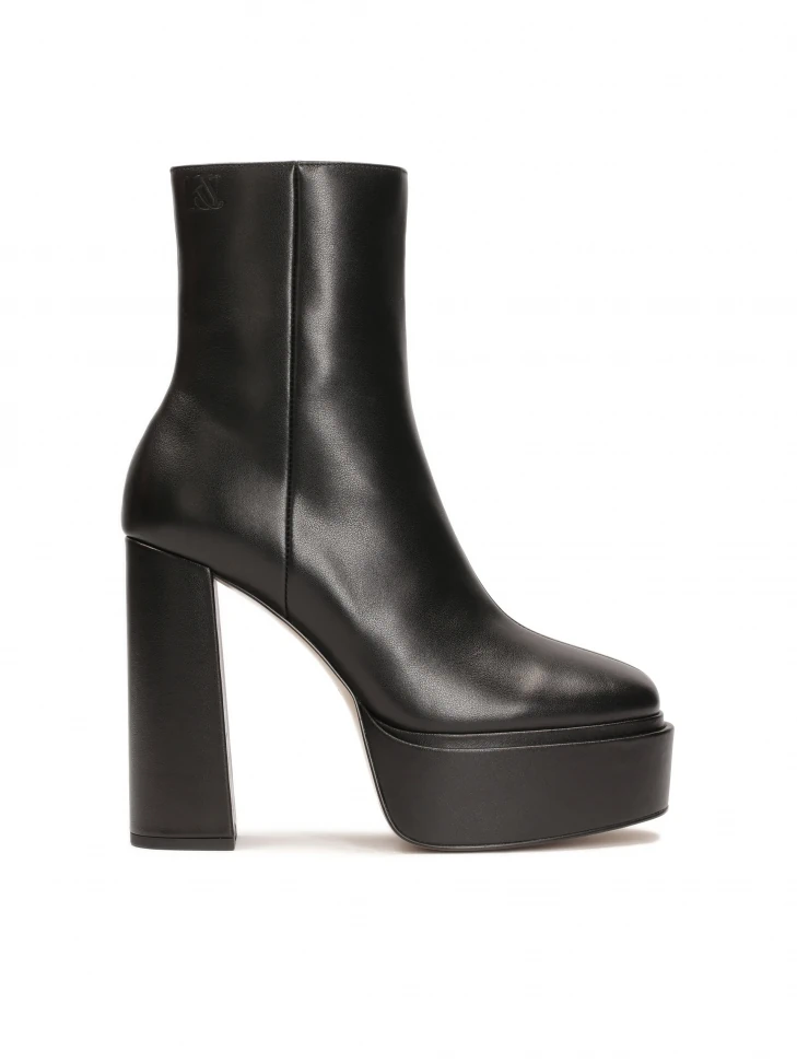 kazar Leather black boots with platform and post heel