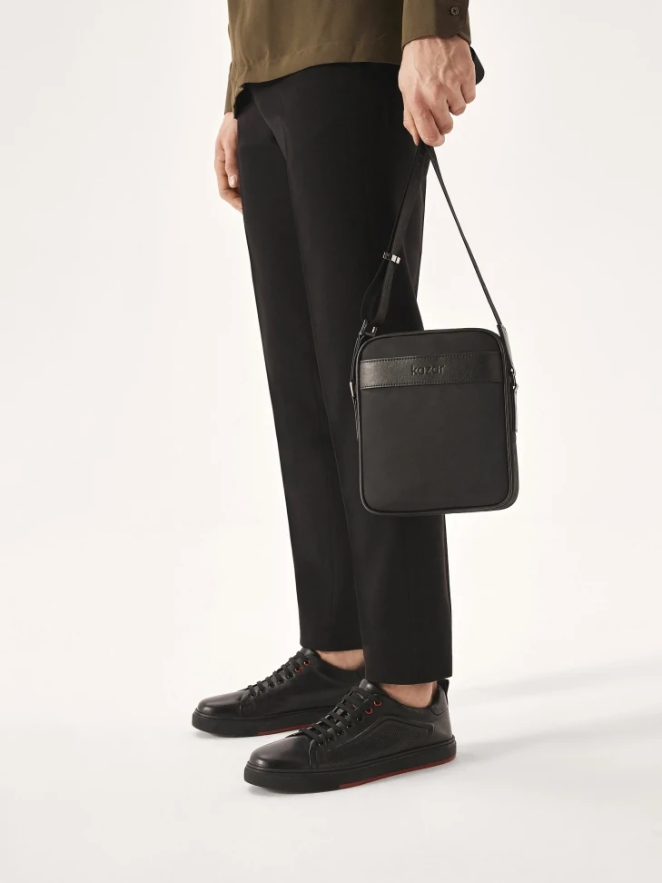 Kazar Leather Black Sneakers With Perforation And Red Insert