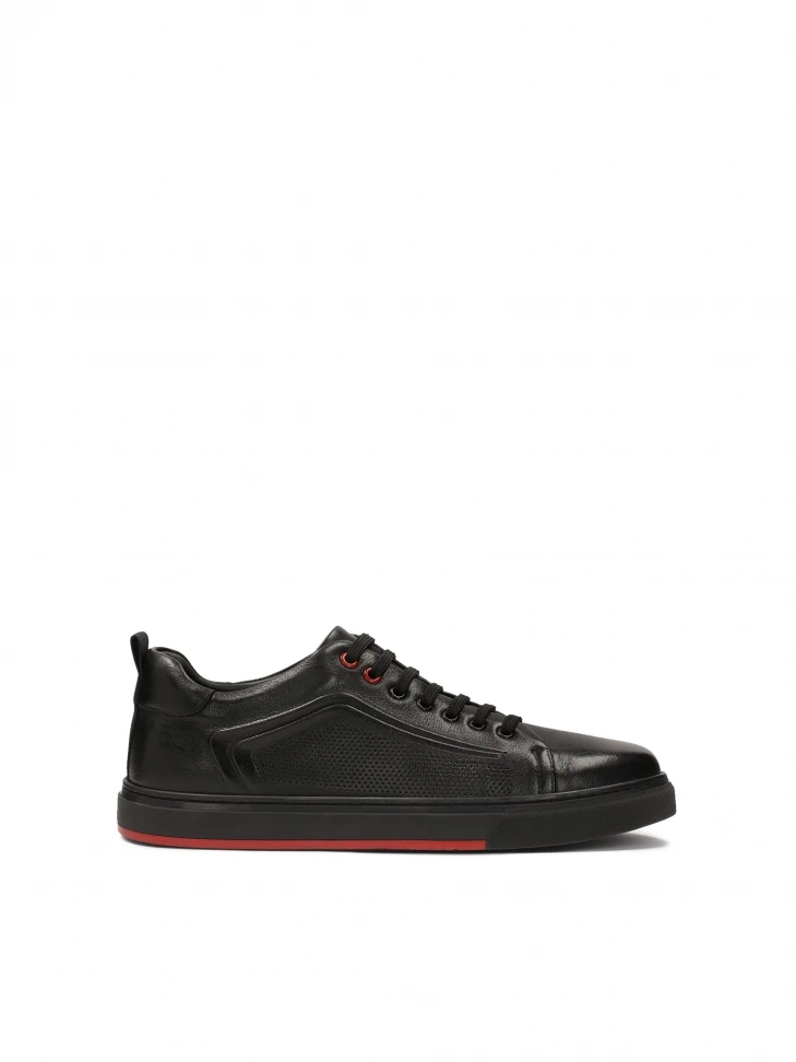 kazar Leather black sneakers with perforation and red insert