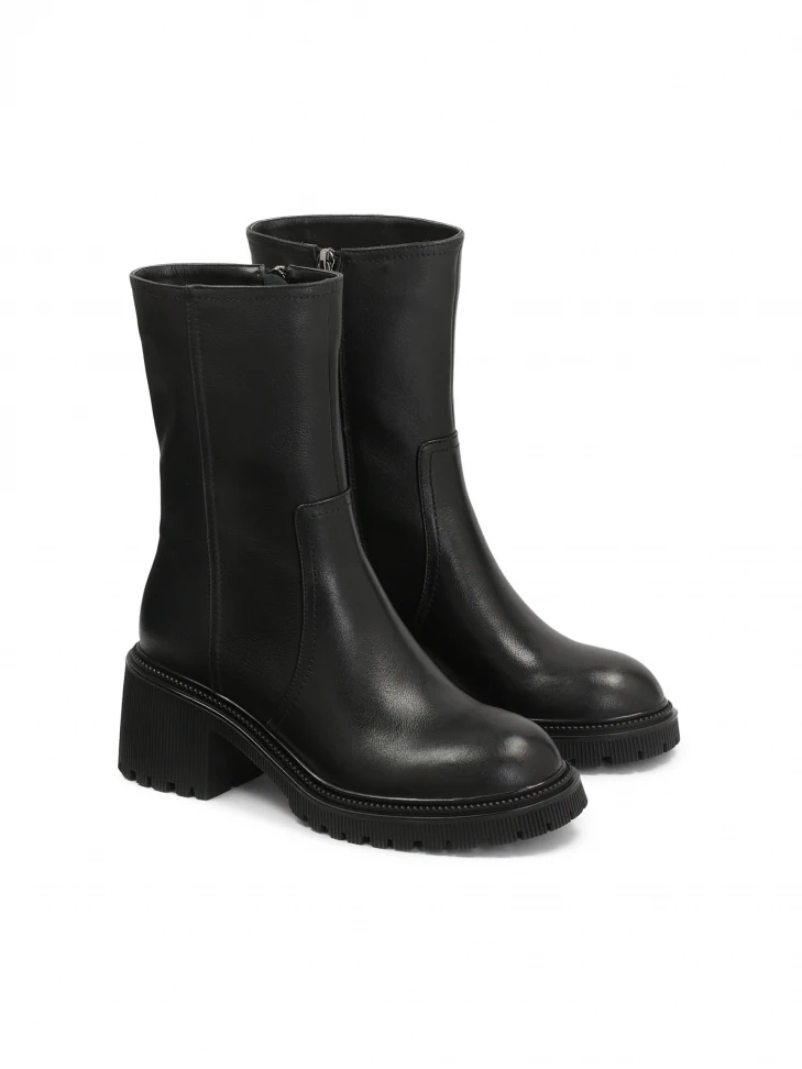 Kazar Leather Booties With A Tall Upper And A Wide Heel With A Protector