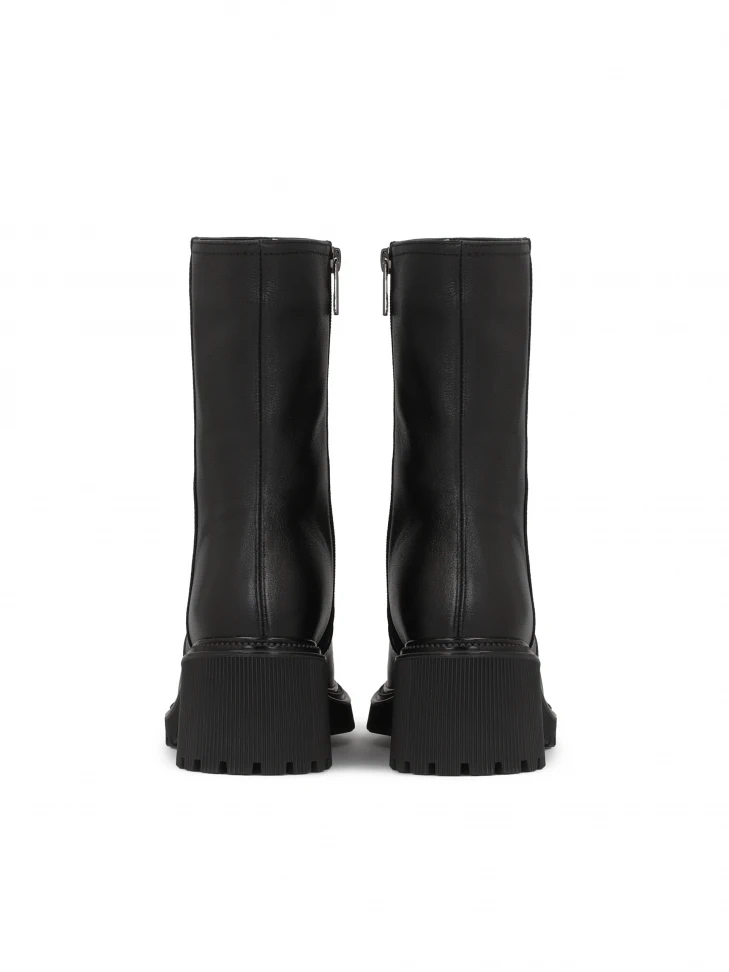 Kazar Leather Booties With A Tall Upper And A Wide Heel With A Protector