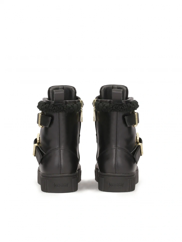 Kazar Leather Boots Decorated With Buckles And Sheepskin
