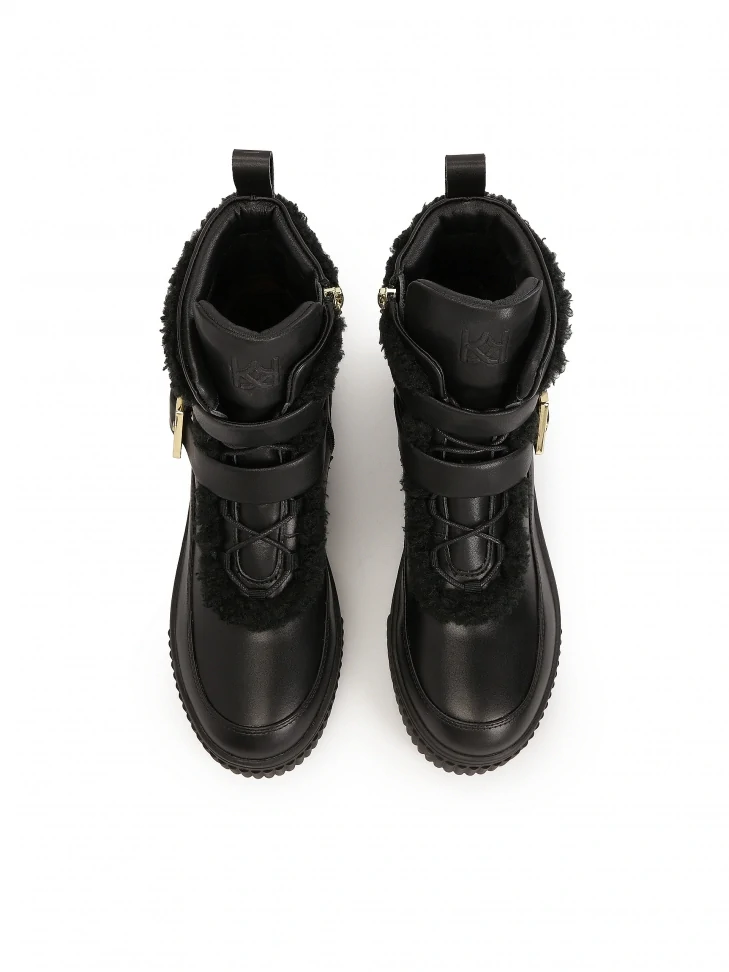 Kazar Leather Boots Decorated With Buckles And Sheepskin