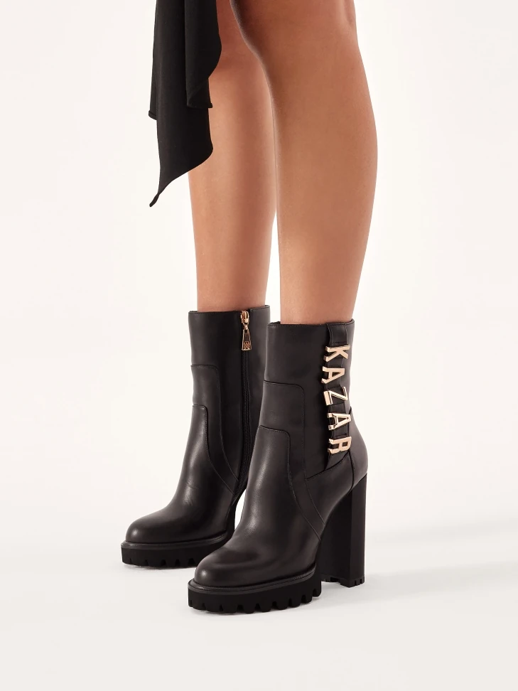 Kazar Leather Boots With Matte Heel Decorated With Letters