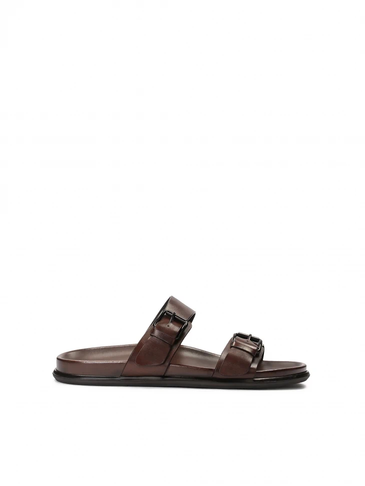 kazar Leather brown slides with two adjustable straps