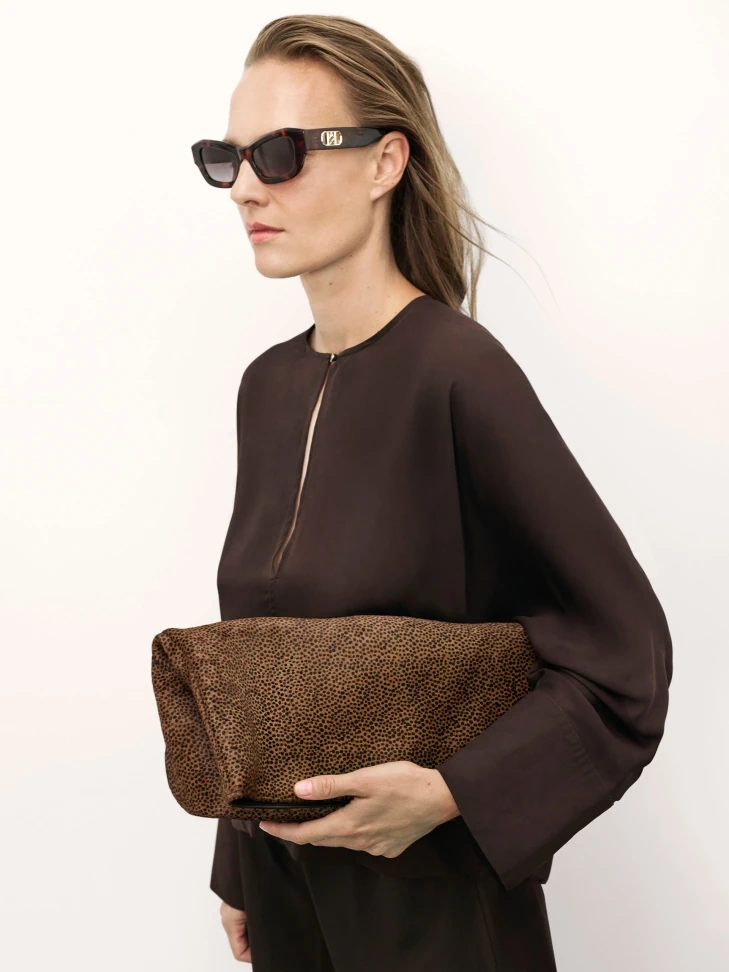 Kazar Leather Handbag With Natural Bristles In Shades Of Brown And Black