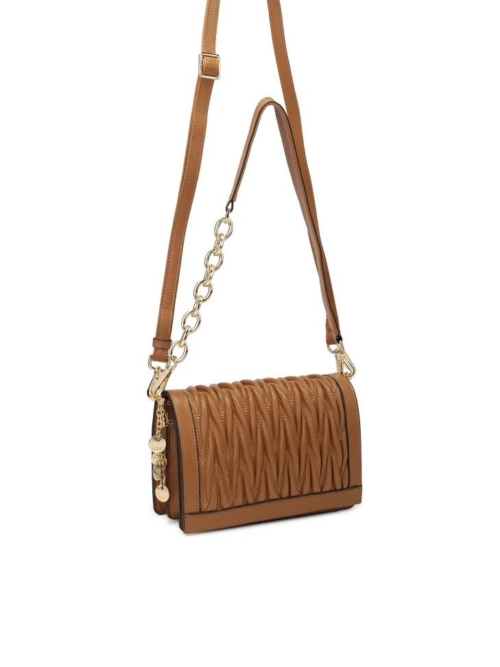 Kazar Leather Handbag With Quilted Flap And Two Straps