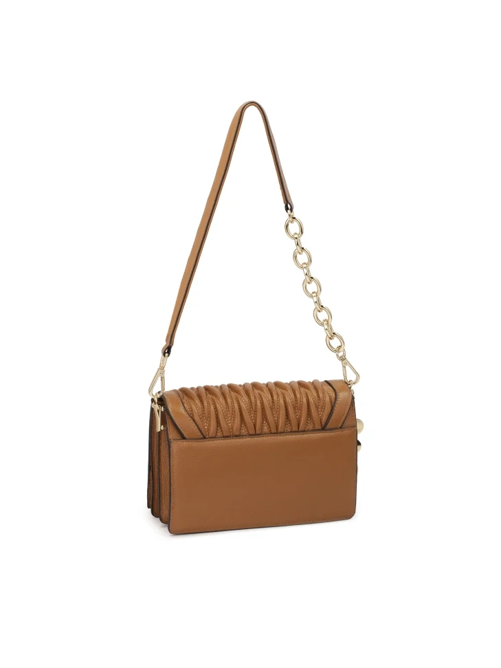 Kazar Leather Handbag With Quilted Flap And Two Straps
