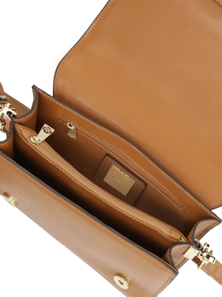 Kazar Leather Handbag With Quilted Flap And Two Straps