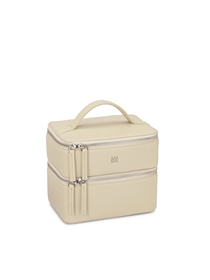 Kazar Leather Makeup Bag With Mirror And Brush Holders