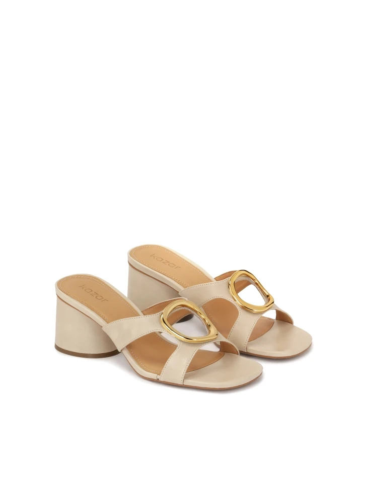 Kazar Leather Mules With Metal Embellishment On Straps