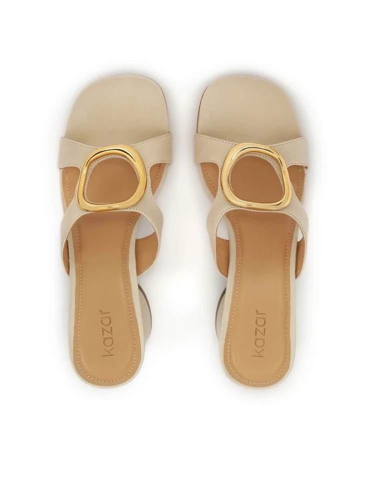 Kazar Leather Mules With Metal Embellishment On Straps