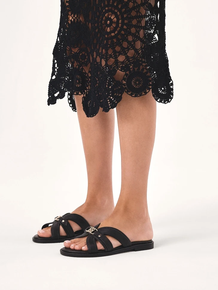 Kazar Leather Slides On Flat Sole With KAZAR Monogram