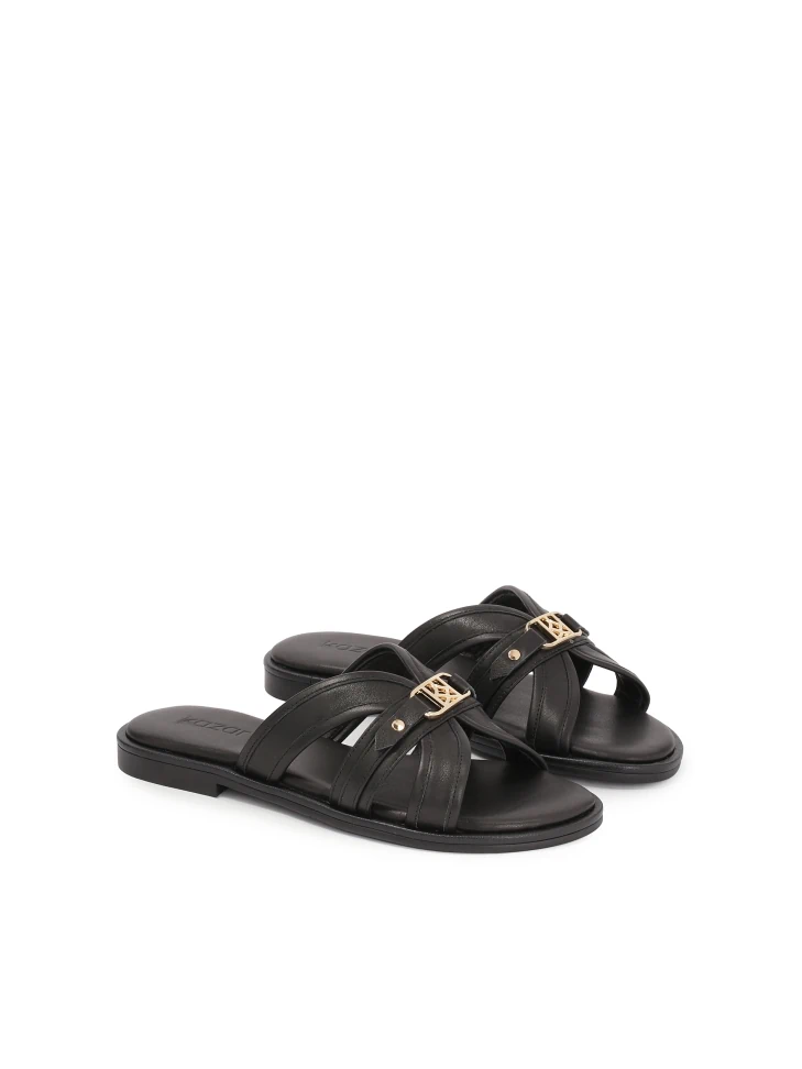 Kazar Leather Slides On Flat Sole With KAZAR Monogram