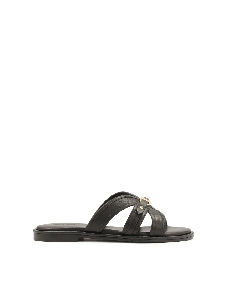 kazar Leather slides on flat sole with KAZAR monogram