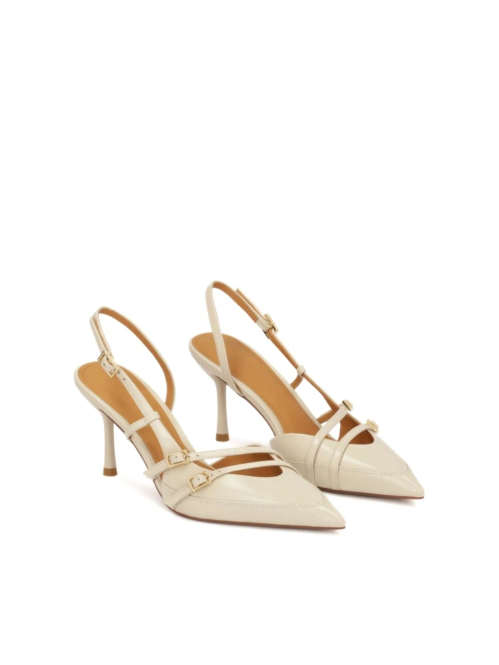 Kazar Leather Slingback Pumps Decorated With Stripes