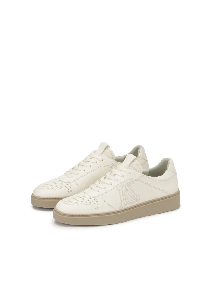Kazar Leather Sneakers In Broken White With Embroidered Logo