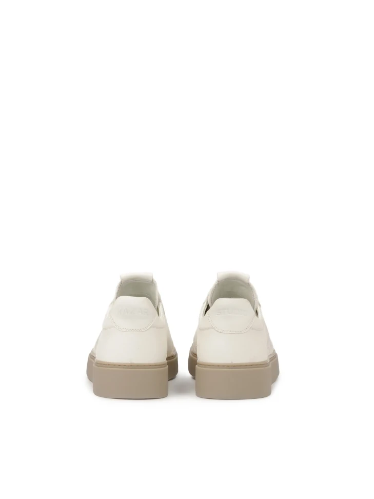 Kazar Leather Sneakers In Broken White With Embroidered Logo