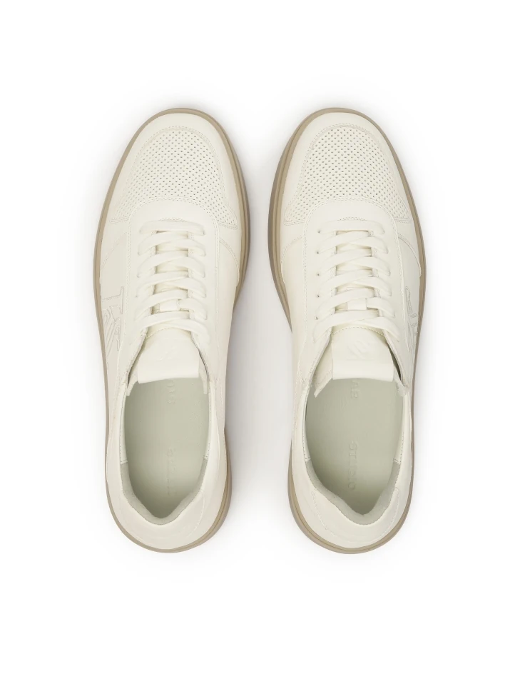 Kazar Leather Sneakers In Broken White With Embroidered Logo