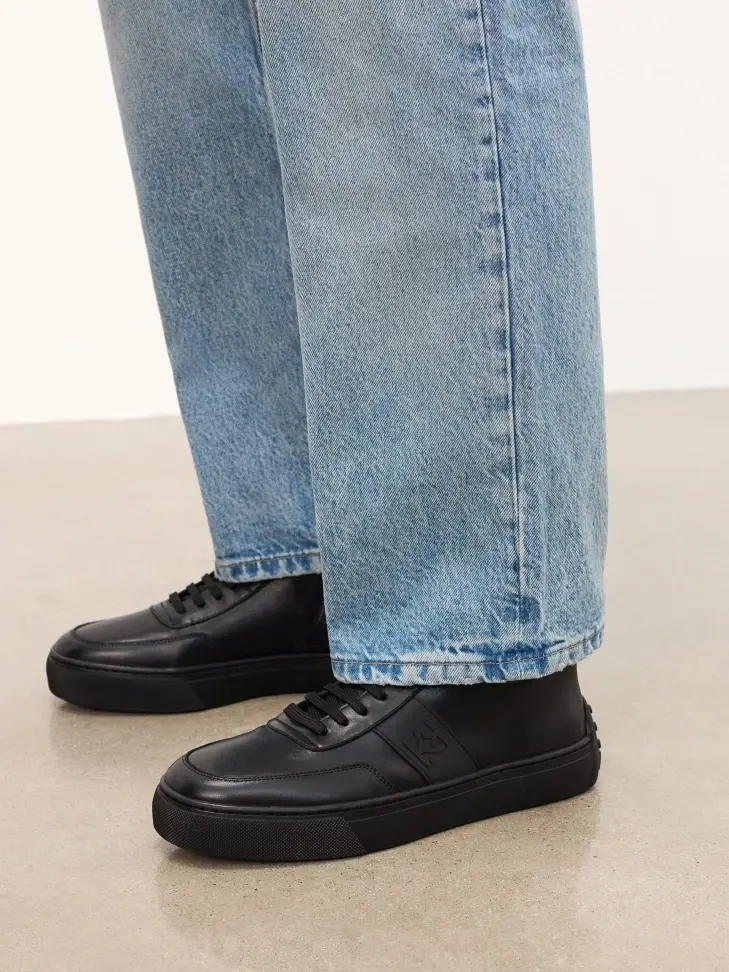 Kazar Leather Sneakers With High Top And Monogrammed Design