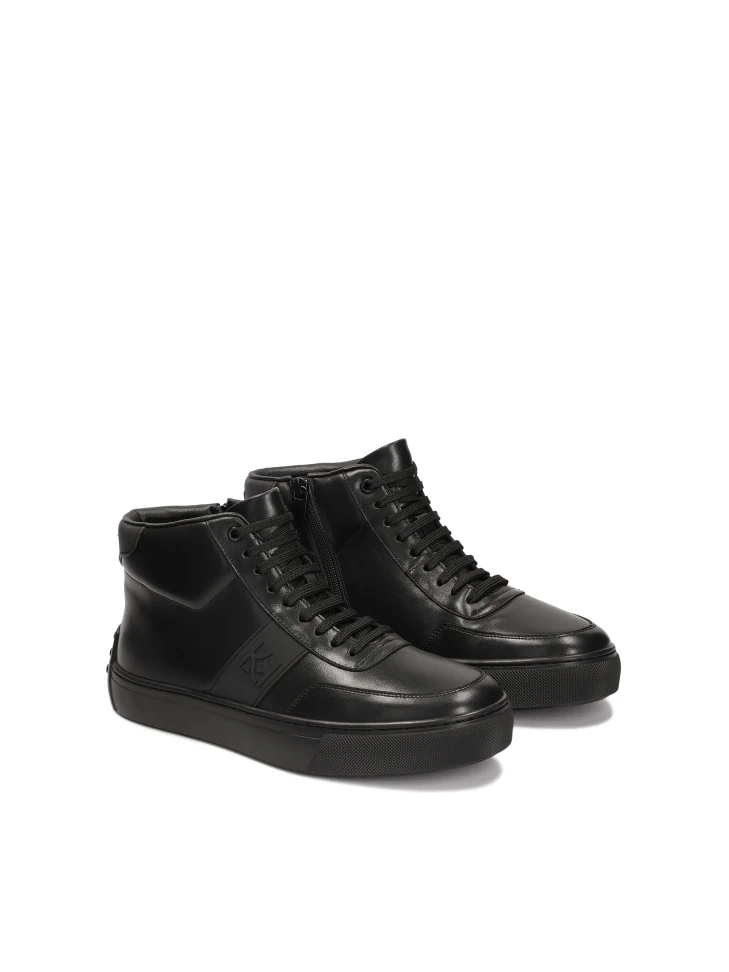 Kazar Leather Sneakers With High Top And Monogrammed Design
