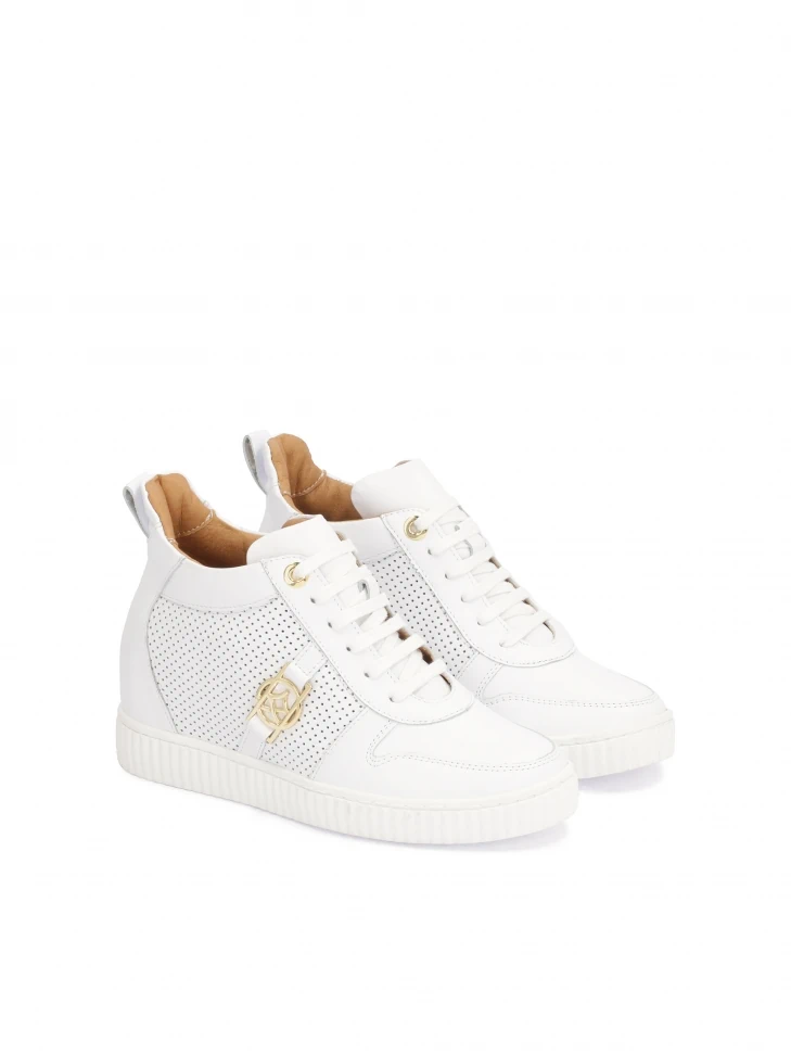 Kazar Leather White Sneakers With Perforation And Hidden Anchor