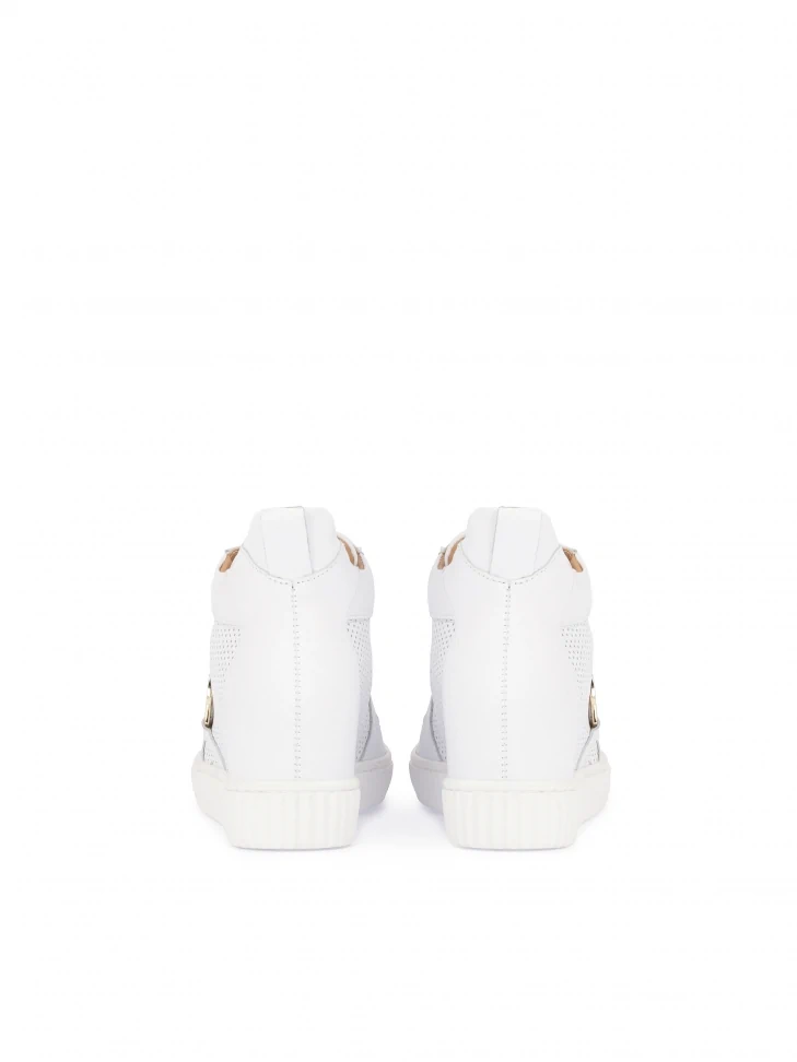 Kazar Leather White Sneakers With Perforation And Hidden Anchor