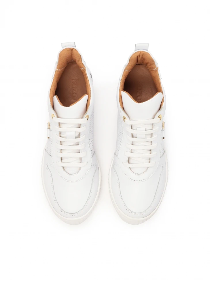 Kazar Leather White Sneakers With Perforation And Hidden Anchor