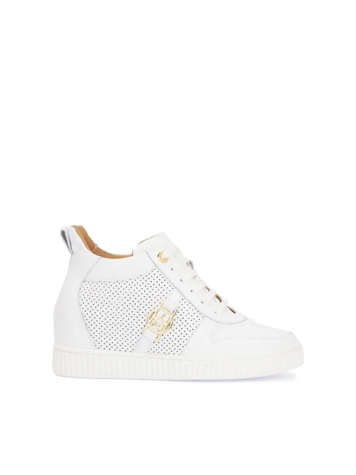 kazar Leather white sneakers with perforation and hidden anchor