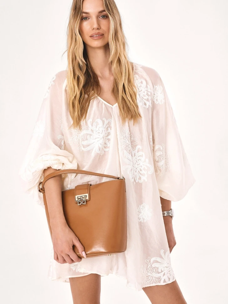 Kazar Light Brown Handbag With An Additional Pouch And Handgrip