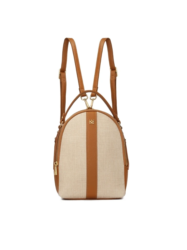 kazar Light brown leather and beige fabric backpack
