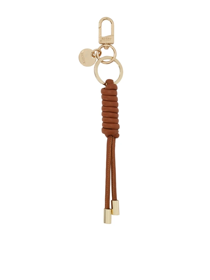 Kazar Light Brown Leather Key Ring With Elegant Gold Details