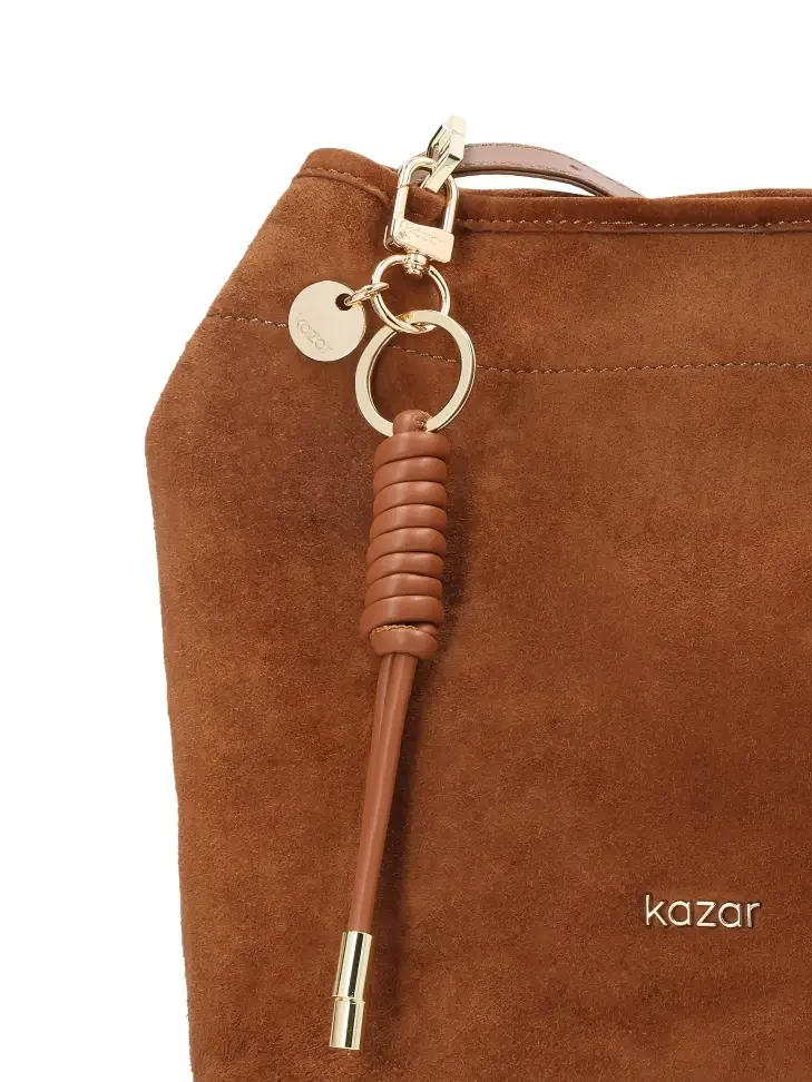 Kazar Light Brown Leather Key Ring With Elegant Gold Details