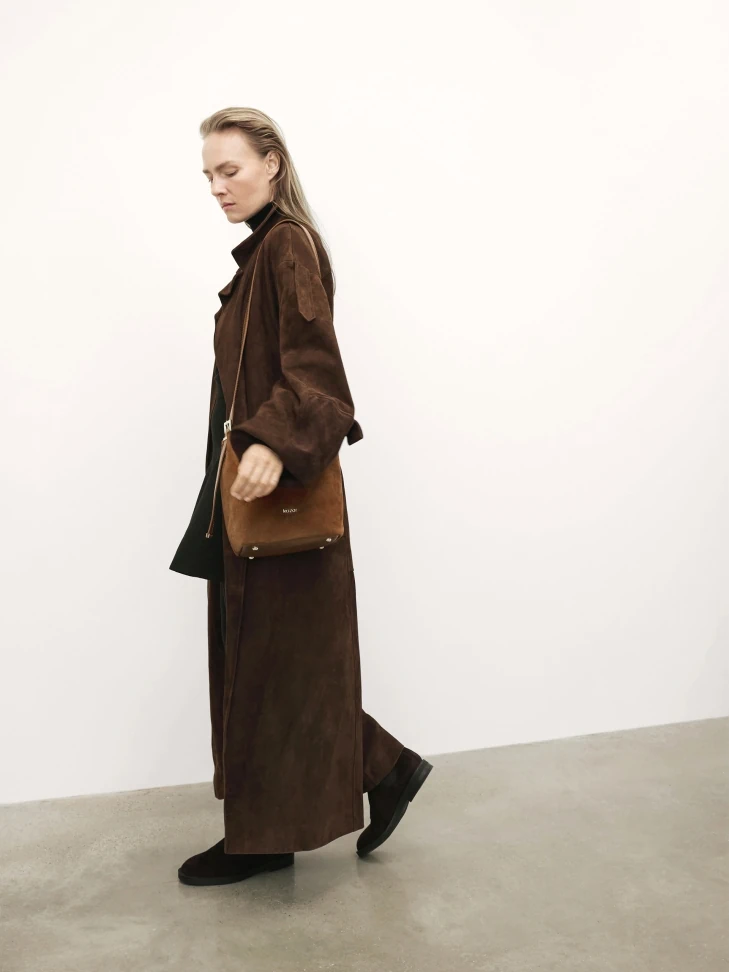 Kazar Light Brown Suede Hobo Handbag With Adjustable Handle