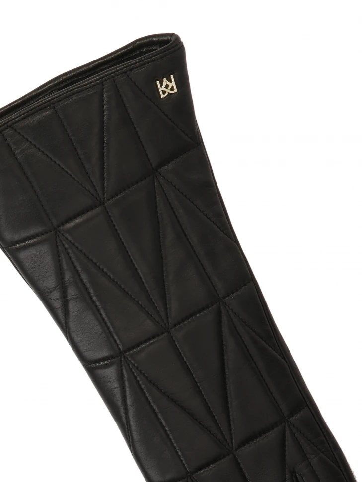 Kazar Long Black Gloves With Geometric Pattern Stitching