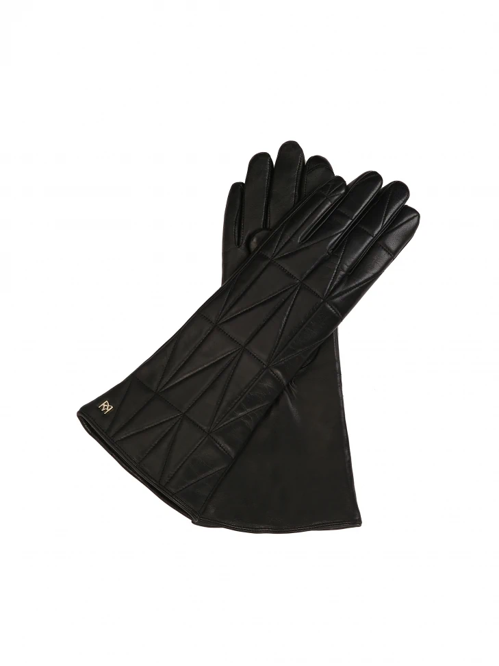 kazar Long black gloves with geometric pattern stitching