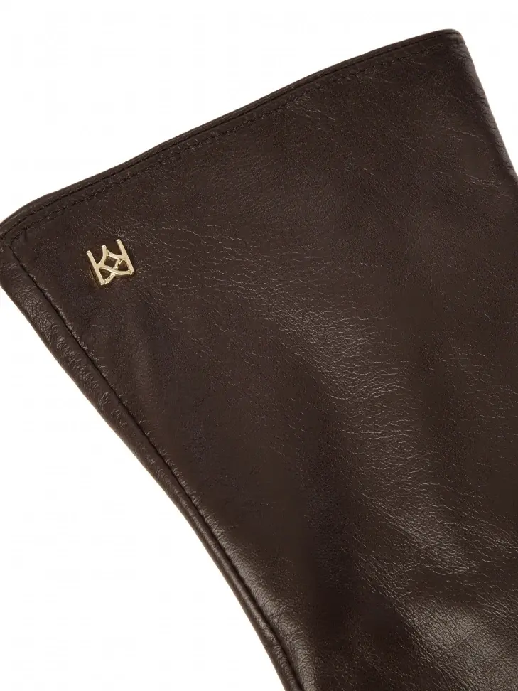 Kazar Long Dark Brown Monogrammed Gloves From KAZAR