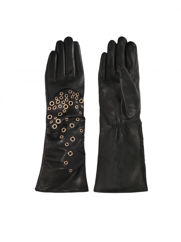 Kazar Long Leather Gloves Decorated With Gold Rivets