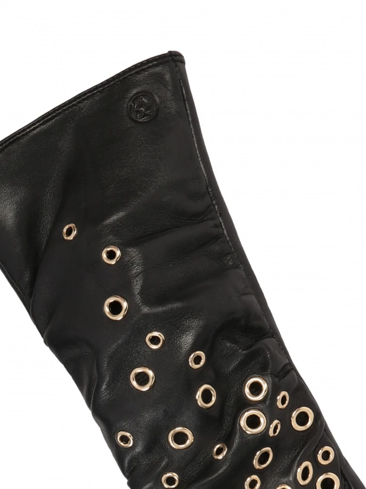 Kazar Long Leather Gloves Decorated With Gold Rivets