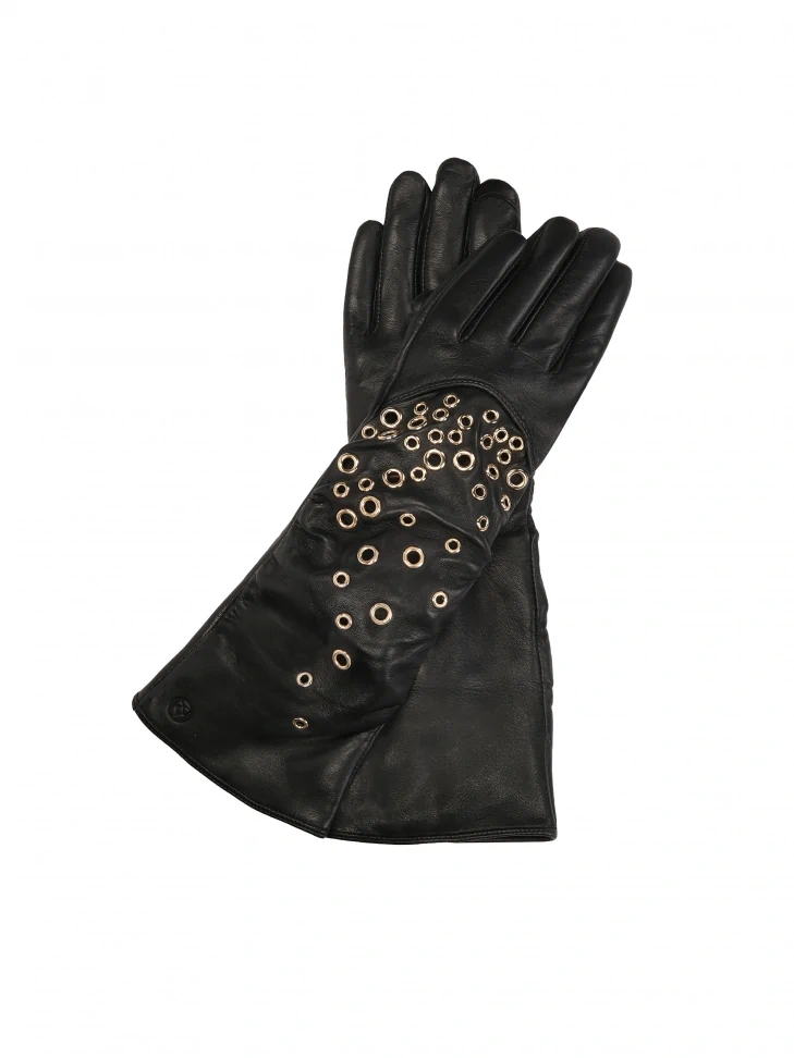 kazar Long leather gloves decorated with gold rivets