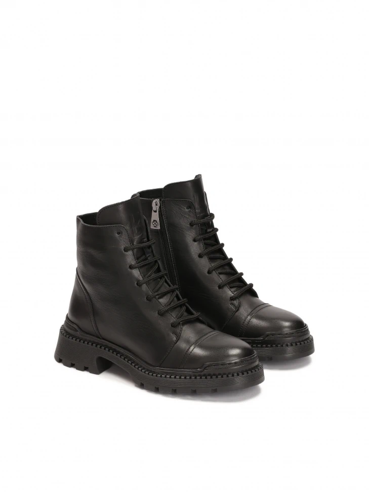 Kazar Low Leather Flat Ankle Boots With Laces And A Zipper