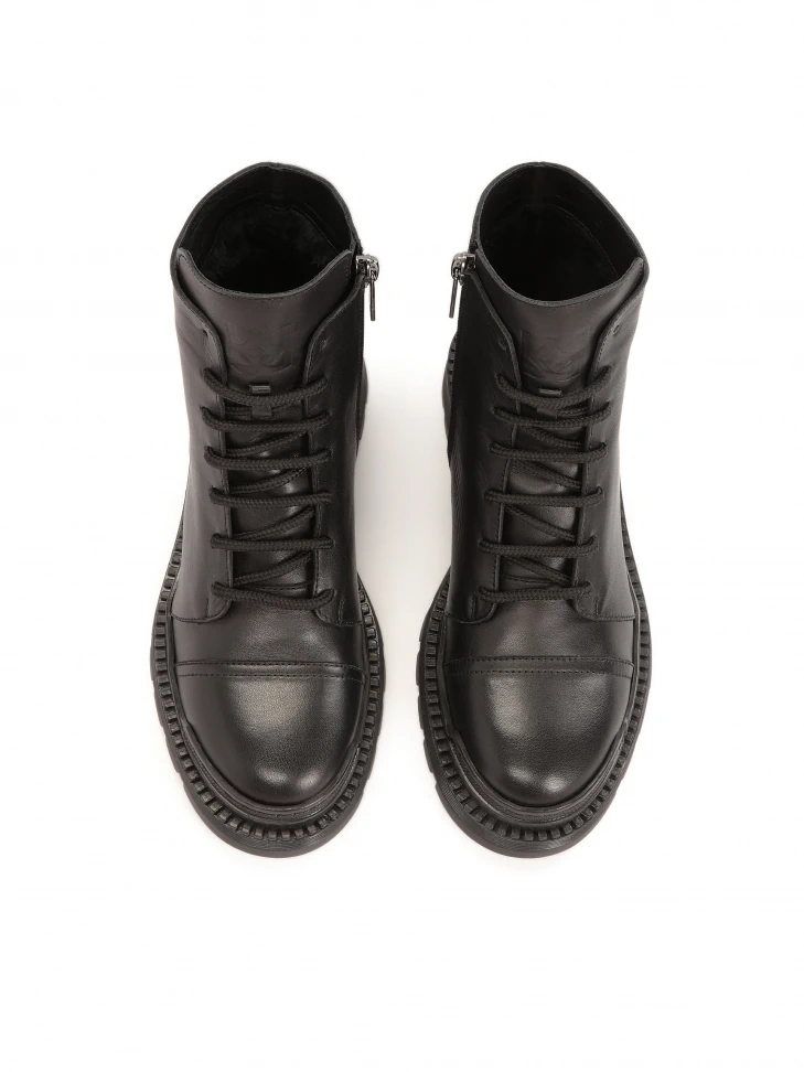 Kazar Low Leather Flat Ankle Boots With Laces And A Zipper