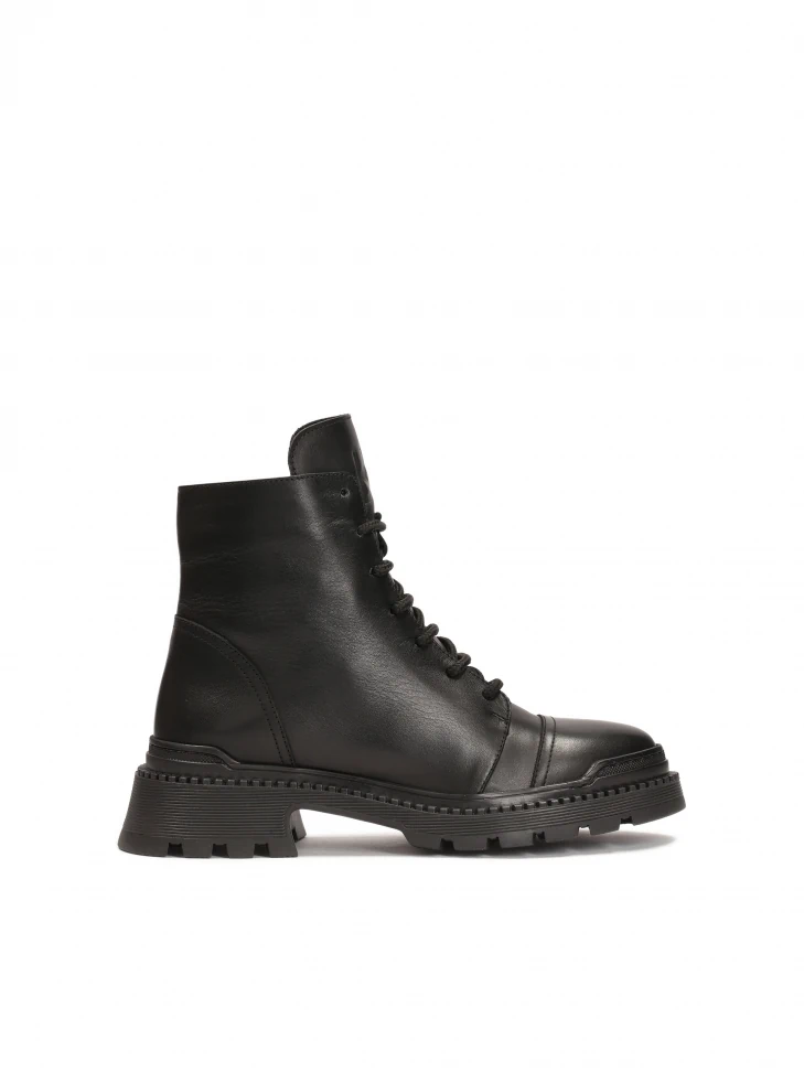 kazar Low leather flat ankle boots with laces and a zipper