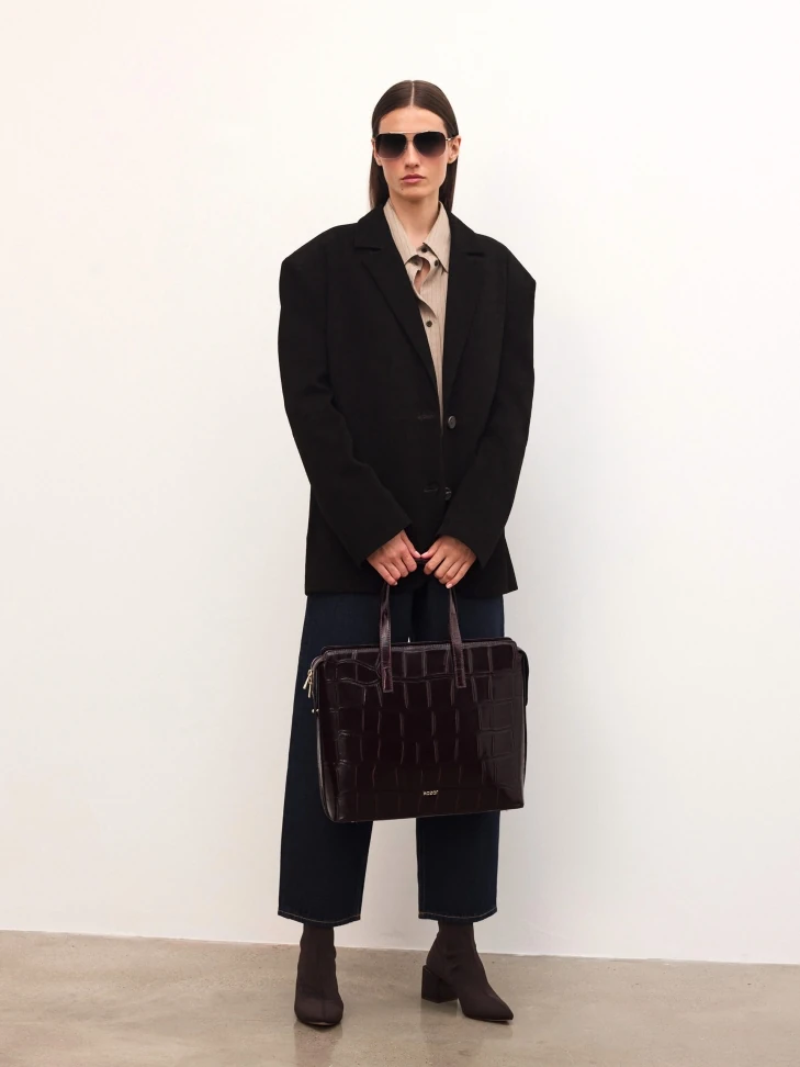 Kazar Maroon Embossed Leather Handbag With Case Holder