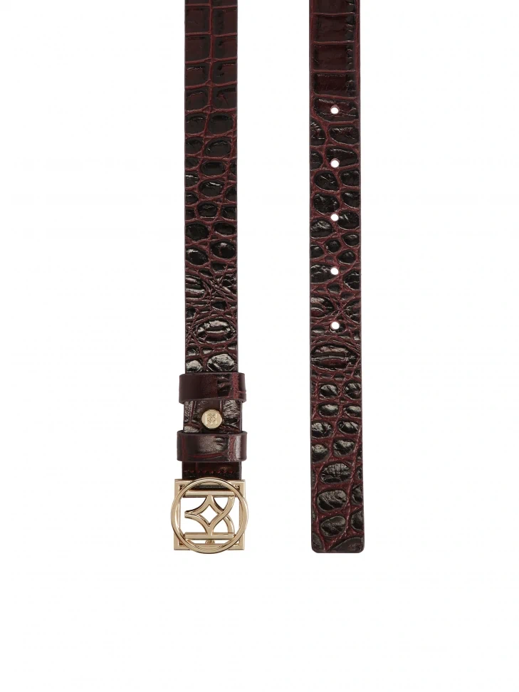Kazar Maroon Embossed Pattern Belt With Monogrammed KAZAR Buckle