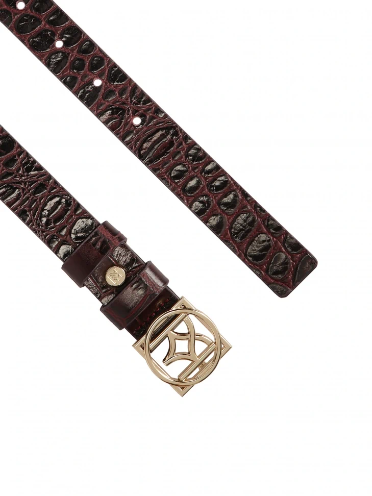 Kazar Maroon Embossed Pattern Belt With Monogrammed KAZAR Buckle