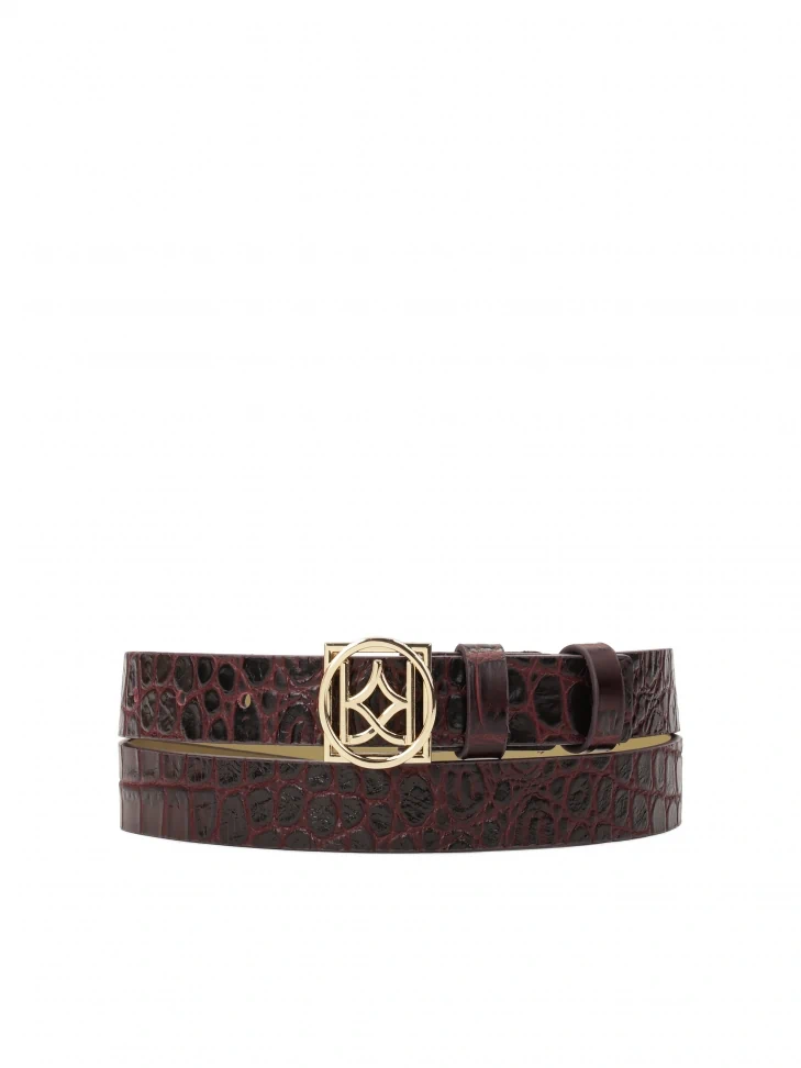 kazar Maroon embossed pattern belt with monogrammed KAZAR buckle