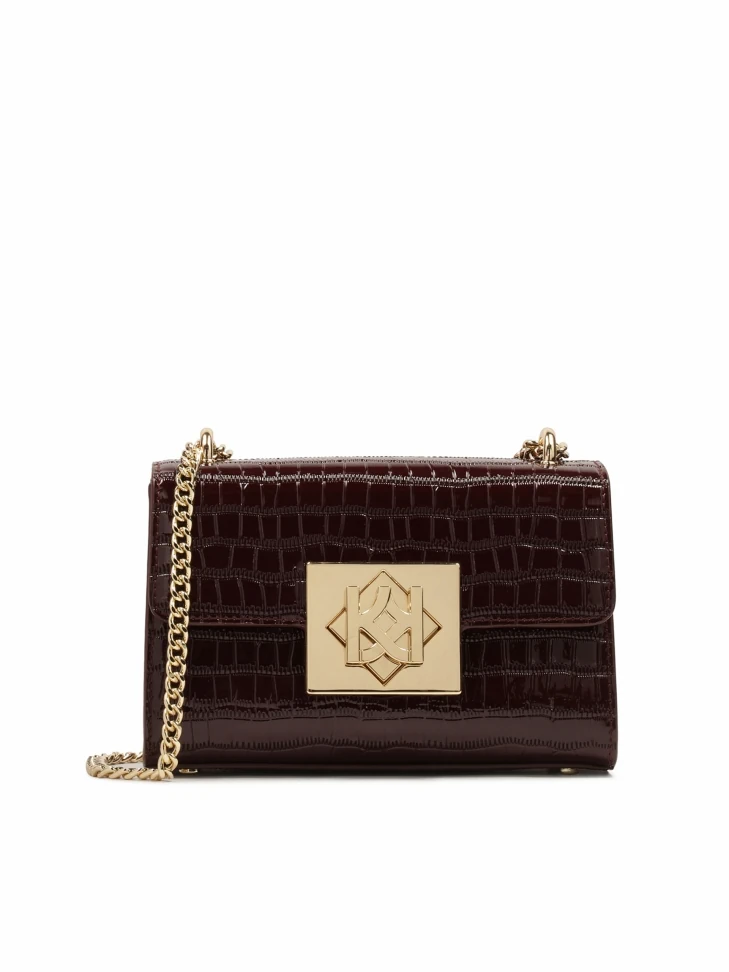 kazar Maroon handbag in embossed pattern with chain