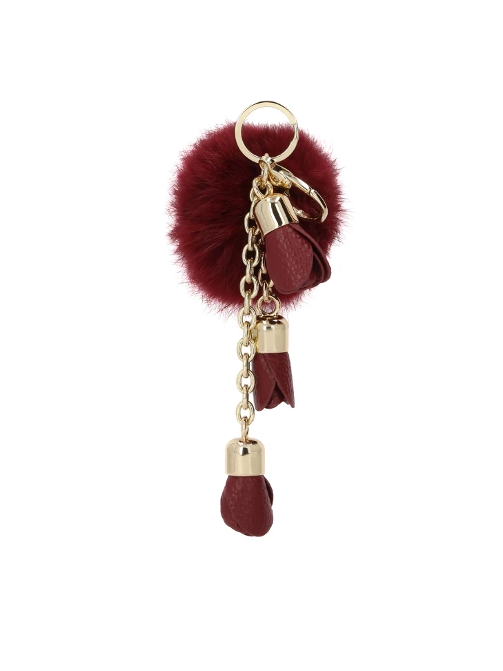 Kazar Maroon Key Ring With Pom-pom And Leather Details